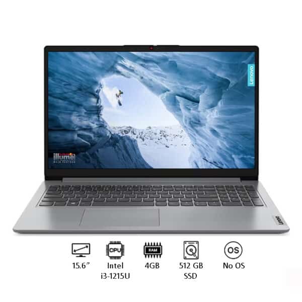 Lenovo IdeaPad 1 15IAU7 Laptop (82QD00BQAD), Intel Core i3-1215U, 4GB RAM, 512GB SSD, 15.6-Inch HD Display, Free DOS, Cloud Grey + Free Bag