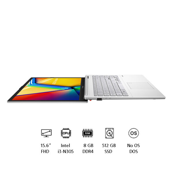 ASUS VivoBook E1504GA-NJ340 Laptop – Intel Core i3-N305 (8-Core), 8GB RAM, 512GB SSD, 15.6" Full HD Display, Intel UHD Graphics, Free DOS, Cool Silver