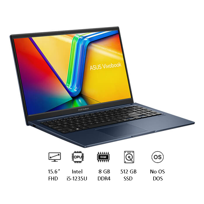 010500500020 لابتوب أسوس فيفوبوك X1504ZA-NJ657، معالج Intel Core i5-1235U الجيل الثاني عشر، رام 8 جيجابايت، قرص SSD سعة 512 جيجابايت، شاشة 15.6 بوصة FHD، رسومات Intel Iris Xe، بدون نظام تشغيل (Free DOS)، اللون الأزرق الهادئ (Quiet Blue) - الصورة 1