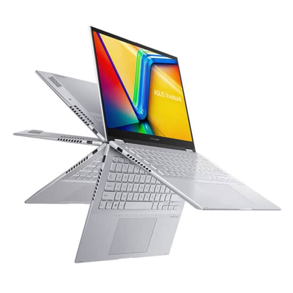 أسوس VivoBook Flip TP3402VA – معالج Intel Core i5-13500H – ذاكرة 8 جيجابايت – 512 جيجابايت SSD – شاشة 14 بوصة FHD تعمل باللمس – Windows 11 – فضي شفاف