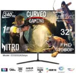 Acer Nitro ED320QX2biipx 32" Curved Gaming Monitor – 240Hz Refresh Rate, 1ms Response Time, 2x HDMI, DisplayPort, Audio Out, Black