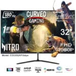 Acer ED320QRP3biipx 32" Curved Gaming Monitor – 180Hz Refresh Rate, 1ms Response Time, 2x HDMI, DisplayPort, Audio Out, Black