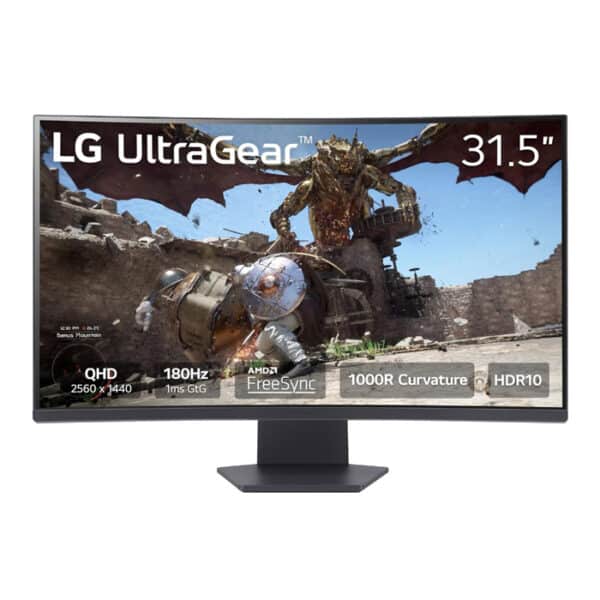 شاشة LG منحنية 32GS60QC-B بحجم 32 بوصة QHD (2560x1440) 180Hz 1ms مع تقنية AMD FreeSync - أسود