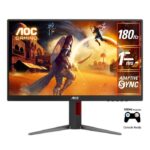 AOC 27G4 27" Gaming Monitor – Full HD 1920x1080, Fast IPS Panel, 180Hz Refresh Rate, 1ms Response Time, Adaptive Sync, 3-Sided Frameless Design, HDMI + DisplayPort, Black