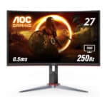 AOC C27G2Z2 27" Curved Gaming Monitor – FHD 1920x1080, 250Hz Refresh Rate, 0.5ms Response Time, VA Panel, Adaptive Sync, Frameless Design, HDMI + DisplayPort, Black/Red