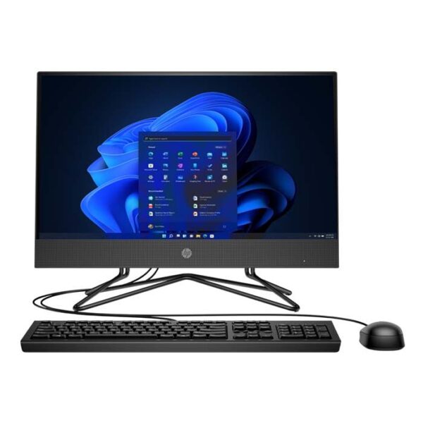كمبيوتر مكتبي متكامل HP 200 G4 AIO – شاشة 21.5 بوصة، معالج Intel Core i3-1235U، ذاكرة 4 جيجابايت، قرص SSD سعة 256 جيجابايت، محرك أقراص DVD، نظام DOS، لون أسود
