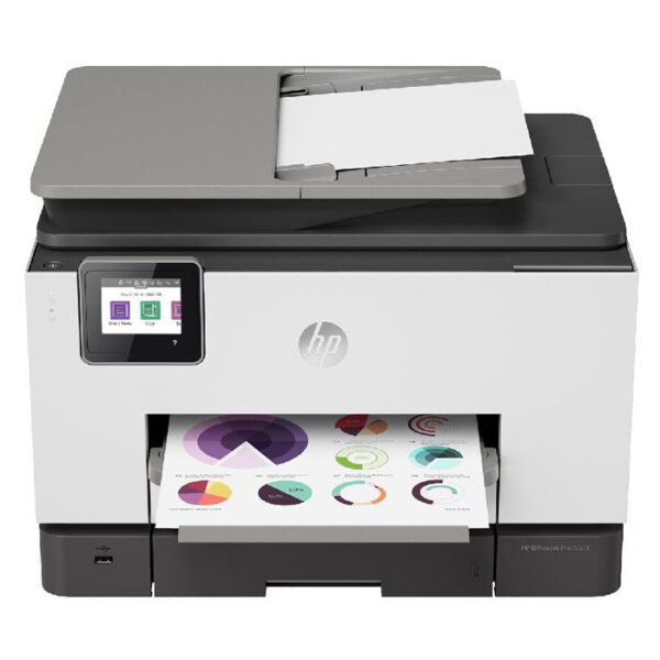 طابعة HP OfficeJet 9023 متعددة الوظائف – طباعة، نسخ، مسح ضوئي، فاكس، واي فاي، دعم تطبيق HP Smart، طباعة ملونة، اتصال USB، شاشة لمس – أبيض