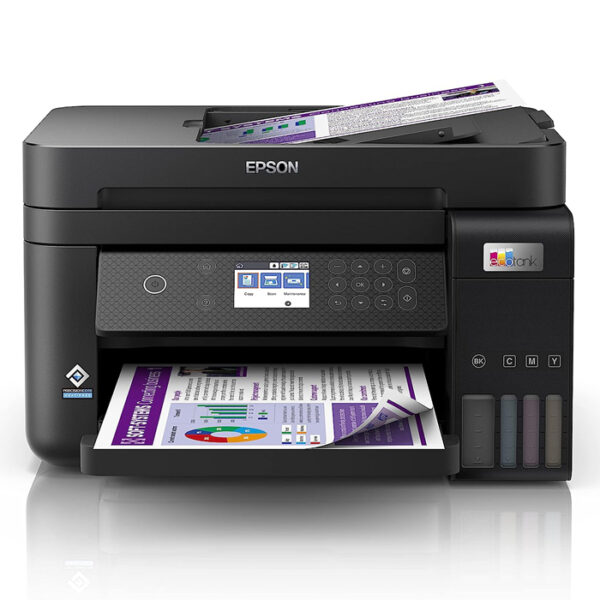 طابعة Epson EcoTank L6270 نفث حبر ملونة متعددة الوظائف – طباعة، نسخ، مسح ضوئي، مع خزانات حبر قابلة لإعادة التعبئة، اتصال Wi-Fi و Ethernet، جودة عالية،