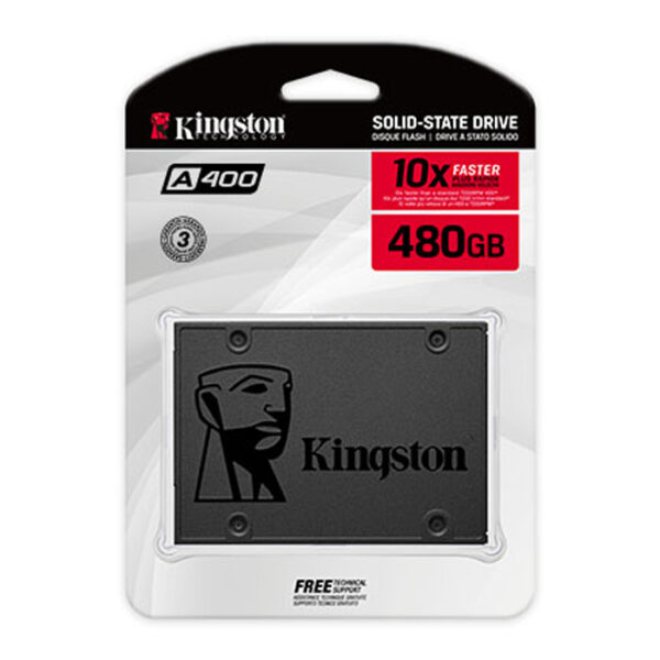 قرص الحالة الصلبة Kingston A400 SATA 2.5 إنش – سعة 480 جيجابايت، أداء عالي السرعة، موثوقية مثالية، متوافق مع أجهزة اللابتوب والكمبيوتر المكتبي