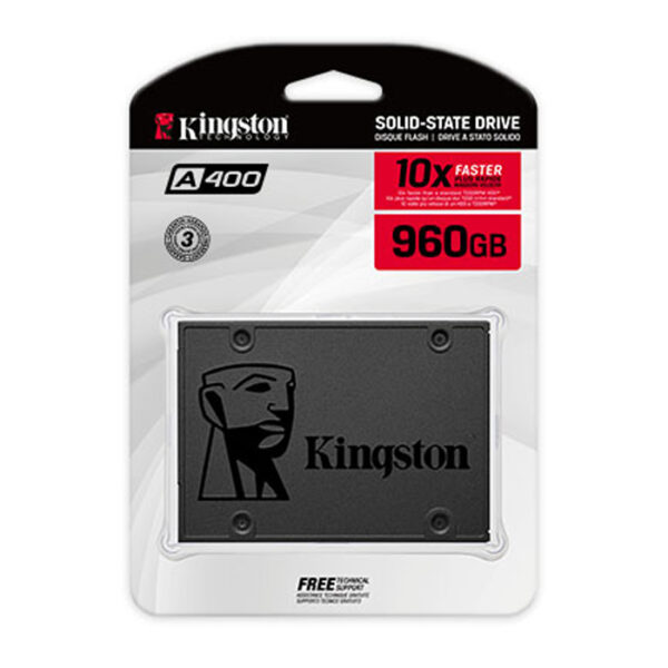 قرص الحالة الصلبة Kingston A400 SATA 2.5 إنش – سعة 960 جيجابايت، أداء سريع، تخزين موثوق ومثالي لأجهزة الكمبيوتر المحمولة والمكتبية