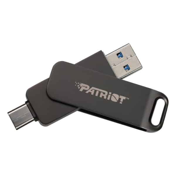 فلاشة باتريوت Rage R550 بسعة 32 جيجابايت، USB 3.2 Gen 1 (ثنائية الواجهة A + C، تصميم متأرجح، لون Dark Shadow)