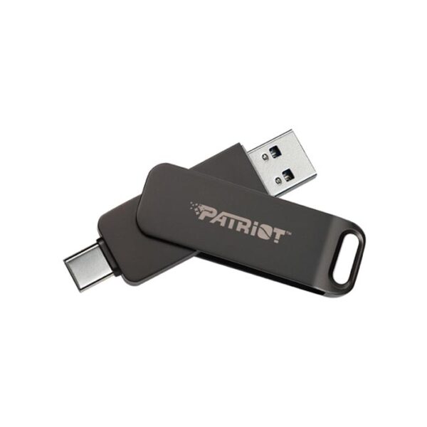 فلاشة باتريوت Rage R550 بسعة 256 جيجابايت، USB 3.2 Gen 1 (ثنائية الواجهة A + C، تصميم متأرجح، لون Dark Shadow)