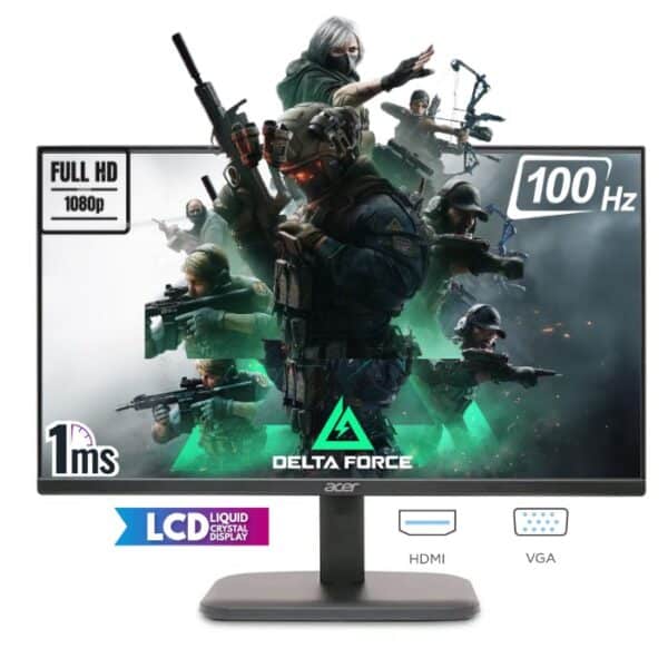 Acer EK220QH3BI Monitor – 21.5 Inch Full HD, 100Hz Refresh Rate, FreeSync, 1ms Response Time, 250nits, VGA & HDMI, Black