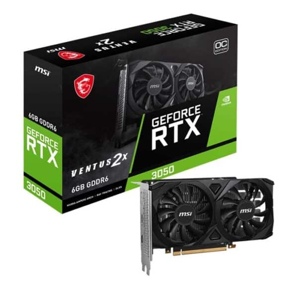 كرت شاشة إم إس آي GeForce RTX 3050 VENTUS 2X 6G OC للألعاب - 6 جيجابايت GDDR6، تردد 1492 ميجاهرتز، PCI Express الجيل الرابع، عرض 96 بت، منفذ DisplayPo