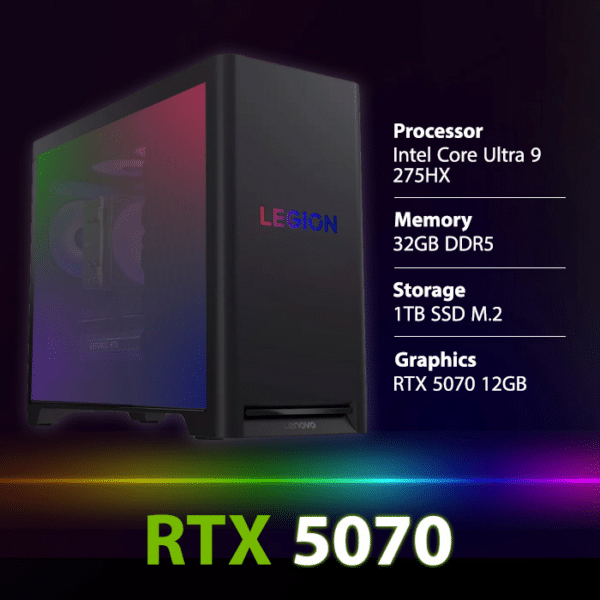 Lenovo Legion T5 30IAX10 Gaming PC Intel Core Ultra 9-275HX CPU, 32GB RAM, 1TB SSD M.2, NVIDIA GeForce RTX 5070 12GB GPU, Wi-Fi, Free DOS - Eclipse Black