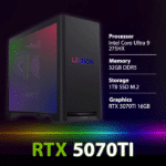 Lenovo Legion T5 30IAX10 Gaming PC Intel Core Ultra 9-275HX CPU, 32GB RAM, 1TB SSD M.2, NVIDIA GeForce RTX 5070 TI 16GB GPU, Wi-Fi, Free DOS - Eclipse Black