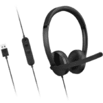 Lenovo USB-A Wired Stereo Headset for PC & Laptop – AI Noise Cancellation via App, Lightweight 140g, Replaceable Earcups, Dual-Sided Boom Microphone, In-Line Mute Controls, Compatible with Microsoft Teams & Zoom - Image 2