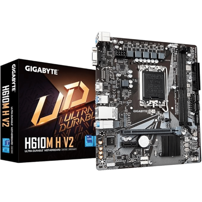 156156160026 Gigabyte H610M H V2 Motherboard – Supports Intel 14th/13th/12th Gen Core Processors, DDR5 up to 5600MHz, PCIe 3.0 M.2, GbE LAN, USB 3.2 Gen 1 - Image 1